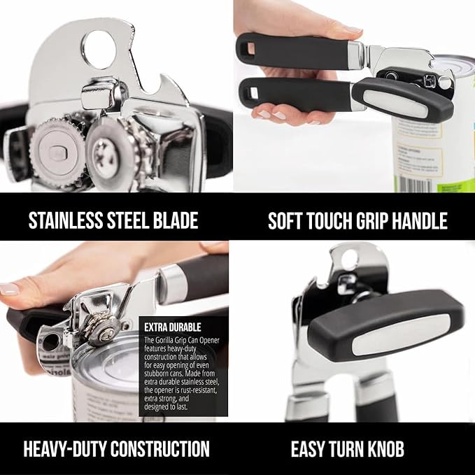 Heavy Duty Manual Can Opener Smooth Edge, Large Turning Knob for Weak Hands | stainless steel,magnetic lids lifting,built-in beer opener,large turning knob,smoothly cutting,kitchen & picnic tool,all cans