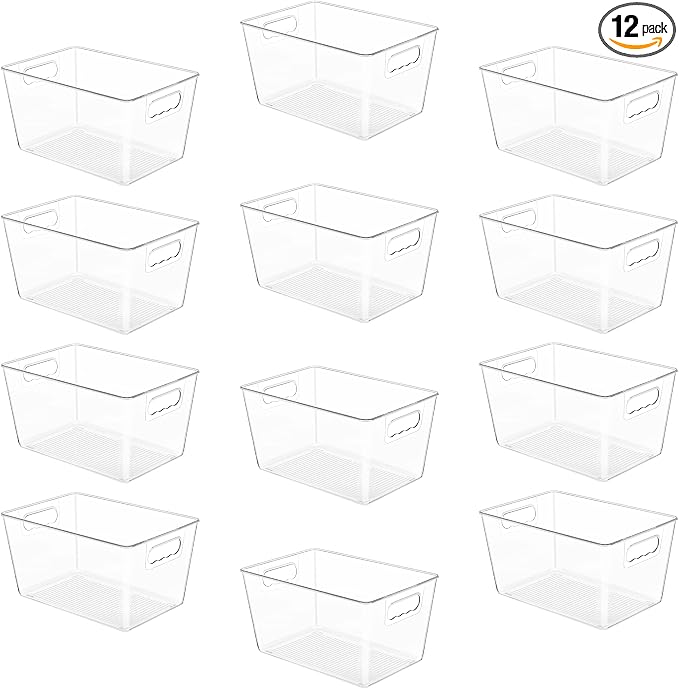 YIHONG 12 Pack Clear Storage Bins, Pantry Organizer Bins with Handle, Large | Plastic Bins, Pantry Storage Containers for Kitchen, Freezer, Cabinet, Closet, Bathroom, Under Sink Organizers and Storage