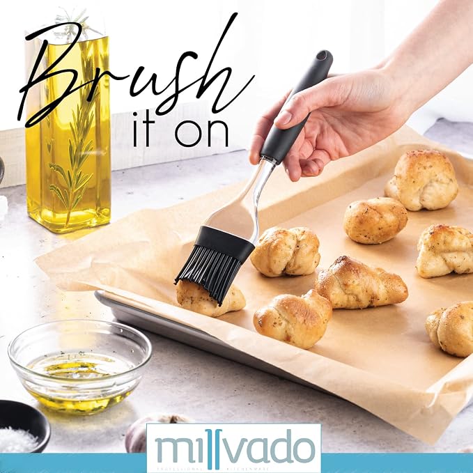 Millvado Silicone Basting Brush: Heat Resistant Cooking Brush for Oil and Sauce - Flexible Food Brush - Dishwasher Safe Basting Brush for Cooking - Black Silicone Pastry Brush/BBQ Brushes for Sauce