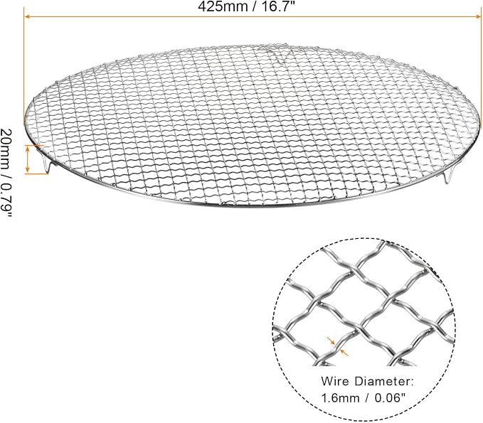 HARFINGTON Round Cooking Rack 16.7-inch Stainless Steel Cross Wire Barbecue Grill Net with 20mm Legs for Cooking Baking Steaming BBQ