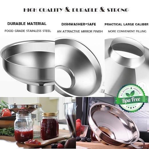 2 Pack Canning Funnel Stainless Steel Wide Mouth Funnel with Handle for Wide and Regular Mason Jars