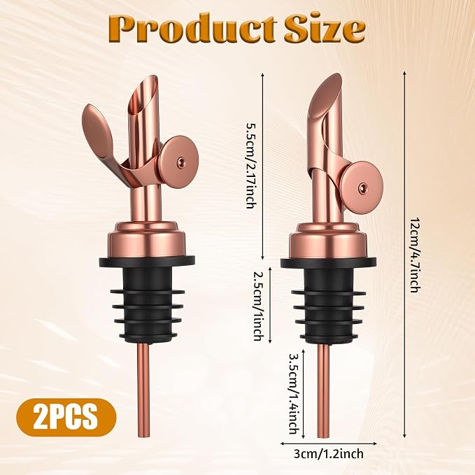 2 PCS Olive Oil Spout, Olive Oil Dispenser Spout, Stainless Steel Weighted Bottle Pourers, Self-Closing Liquor Pour Spouts for Oils, Vinegar, Syrup, And Alcohol, Rose Gold