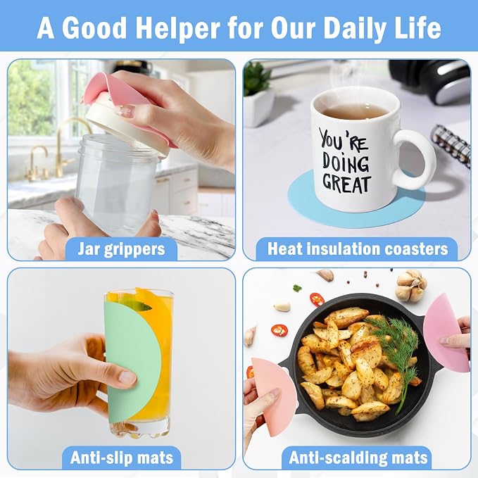 Aixoom Rubber Jar Opener Pads Set of 4, Non-Slip Gripper Pads for Jars | Light Color Design, For Seniors & Weak Hands, Heat-Resistant Trivet, Kitchen Coaster & Jar Lid Grip(Circle, Light Color)