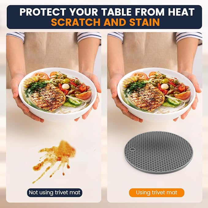 Silicone Trivet Mats 4 Heat Resistant Pot Holders Multipurpose Non-Slip Hot Pads for Kitchen Potholders, Drying mat, Jar Opener, Spoon Holder, Coaster(Dark Grey)