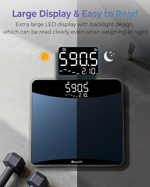 600lb Scale for Body Weight with Weight Trends, High Accurate, Bule | Premium Digital Bathroom Scale for Family, Large Clear Display, 8mm Tempered Glass, 13.1*12.3 Weighing Platform