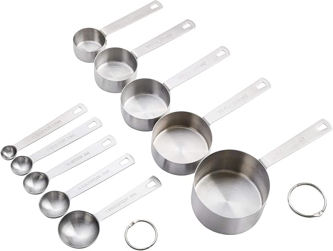 Babish 10-Piece Stainless Steel Measuring Cups and Spoons Set – Heavy-Duty, Rust-Resistant Baking and Cooking Measurement Tools