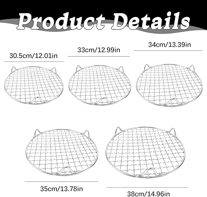 Round BBQ Grill Rack Cooling Rack 304 Stainless Steel Heavy Duty Wire Racks with Feet for Baking Cooking Grilling Fits Air Fryer Pressure Cooker Stockpot Round Cake Pan (14.8 Inch)