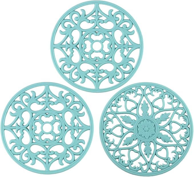 Colinda Silicone Trivet for Hot Dishes, Hot Pot and Pads - Protect Countertop from Hot Pot and Pans Coming Out from the Oven or Stove - Non-Slip & Heat Resistant,Turquoise,Set of 3