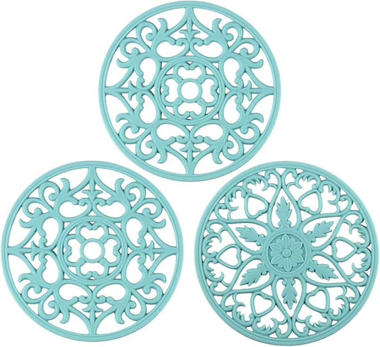 Colinda Silicone Trivet for Hot Dishes, Hot Pot and Pads - Protect Countertop from Hot Pot and Pans Coming Out from the Oven or Stove - Non-Slip & Heat Resistant,Turquoise,Set of 3