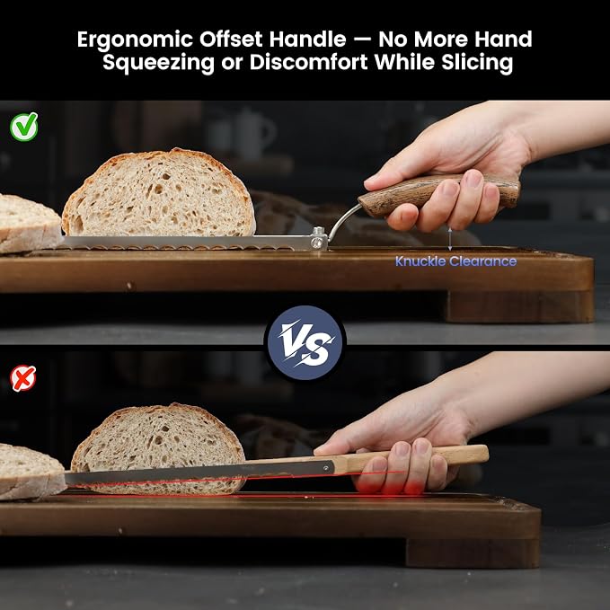 SYOKAMI Left-Handed Bread Knife for Homemade Bread, World's 1st Real Bow-Design Sourdough Bread Slicer, Razor-Sharp Cutter for Crusty Sourdough & Baguette, 4 Thickness Scale Marks, Ideal for Gift