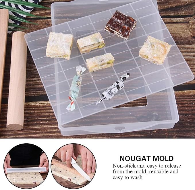 Nougat Mold, Silicone Mat Wooden Rolling Pin Cutting Rolling Pin Baking Candy Tools for DIY Chocolate Candy
