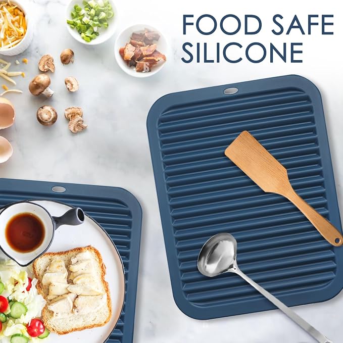 Silicone Mats for Kitchen Counter, 9x12'' Trivets for Hot Pots and Pans, Navy Blue Silicone Trivets for Hot Dishes, Protect Table Quartz Countertops, Indigo