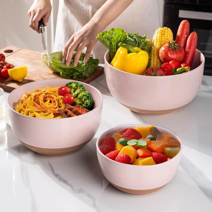 AmorArc Ceramic Mixing Bowls,Stoneware Nesting Bowls Set of 3 for Kitchen | Serving Bowls with Rustic Terracotta Underside for Mixing,Cooking,Baking,Salad| Microwave & Dishwasher Safe 4.6/2.8/1.3 Qt