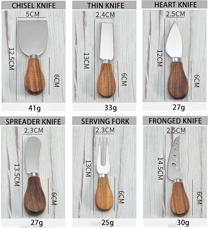 Cheese Knives Set, 6-Piece Stainless Steel Cheese Knife Collection with Cheese Slicer Cheese Cutter Cheese Fork,Cheese Spreading Knife for Charcuterie Boards and Cutlery Gift Set