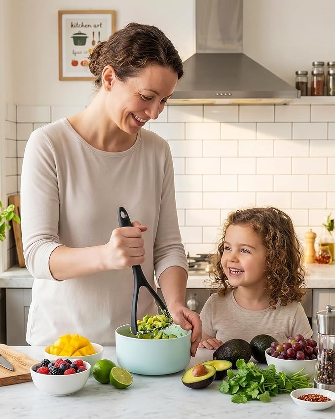 2-Pack Silicone Potato Masher - Heavy Duty, Non-Scratch, Dishwasher Safe | Mashing potatoes, avocado, baby food. Heat-safe 450°F. Soft-grip, BPA-free, seamless. Gentle on pans.