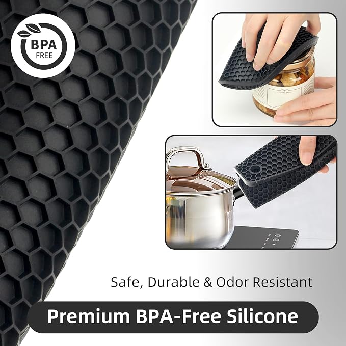 TWTLi Silicone Trivets for Hot Dishes, Set of 4 Trivet Mats, Heat Resistant Hot Pads for Kitchen Countertops, Non-Slip Honeycomb Pot Holders & Counter Protectors for Hot Pots & Pans (Black)