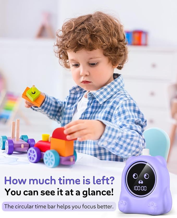 Visual Timer for Kids, 100 Min Digital Timer with Paused, Rechargeable Countdown/Up Timers, 3 Alarm, Silent, Vibrate & Sound Mod, Productivity Timers for ADHD, Classroom, Teacher, Exercise, Study