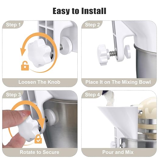Flour Funnel for Kitchen Aid Mixer,KitchenAid Accessories and Attachments for Multiple Stand Mixers 3.2Qt-7Qt,Wide Mouth Pouring Chute Durable Dishwasher Safe Baking Mothers Day Gift for Women