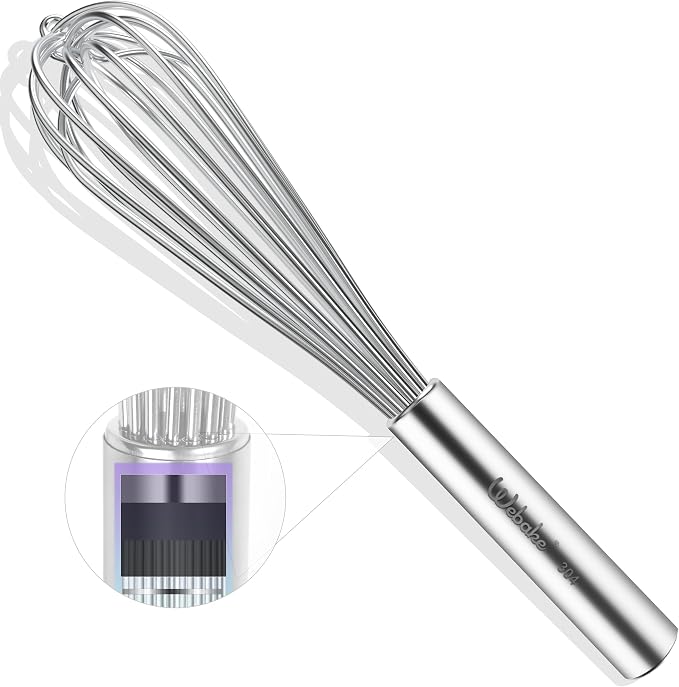 Webake 14 Inch Commercial Whisk, 304 Stainless Steel Large Whisk, Extra-Thick 2.5mm Wires, Professional Kitchen Tool for Mixing, Beating, Blending