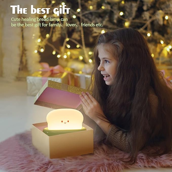 QANYI Desk Decor Toaster Lamp, Rechargeable Small Lamp with Smile Face Toast Bread Cute Toaster Shape Room Decor Night Light for Bedroom, Bedside, Living Room, Dining, Desk Decorations, Gift