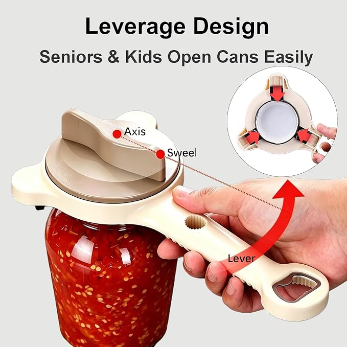 4-in-1 Adjustable Jar Opener for Seniors with Arthritis (Black)