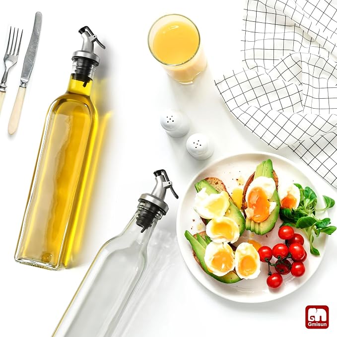 gmisun Oil Dispenser for Kitchen, Olive Oil Dispenser Bottle, Cooking Oil Dispenser Bottle, Oil and Vinegar Dispenser Set 1Pack, Glass Oil Container Cruet-Oil Pourer Spout