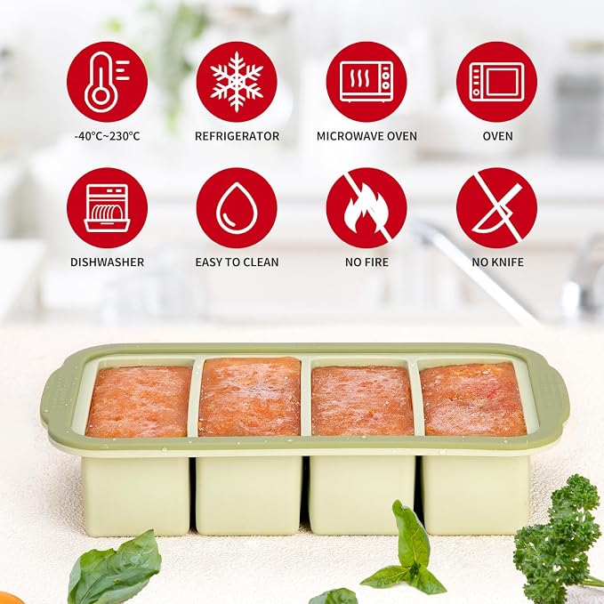 Aichoof 1 Cup Extra Large Silicone Ice Cube Freezing Trays with Silicone lid for soup saver, Freezer Container for broth,sauce, butter -makes 1cup ice Cube(2 PACK) (Light Green, 2 PACK)