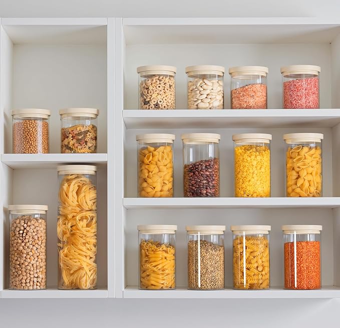 Glass Food Storage Jar with Glass Lid, Food Canister Set with Airtight Lids, Pantry Jar for Kitchen Organization. Food Storage Container Set in 6 pack of 26oz
