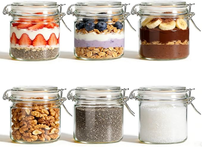 ComSaf 17 oz Overnight Oats Containers with Lids 6 Pack Wide Mouth | Meal prep, Sourdough starter, Fridge pickling, Pantry organization, Pickling fermenting, Clear glass