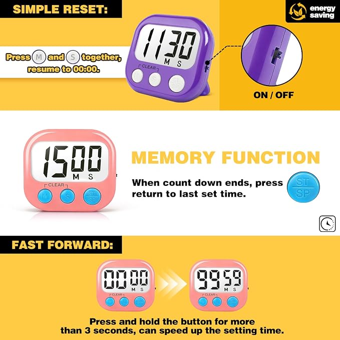Classroom Timers for Teachers Kids Large Magnetic Digital Timer Teacher Supplies 2 Pack-Pink Purple