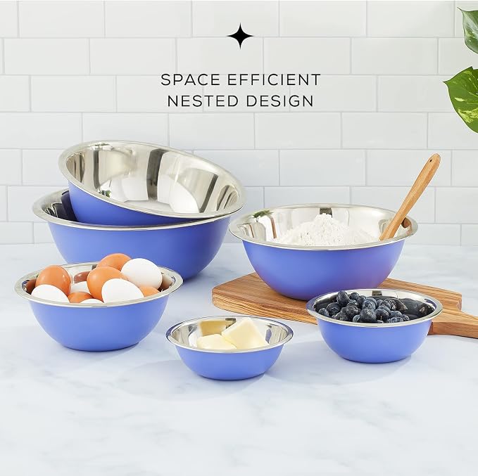 JoyJolt Stainless Steel Mixing Bowl Set of 6-5qt to 0.5qt Nesting Bowls for Dough, Batter & Baking