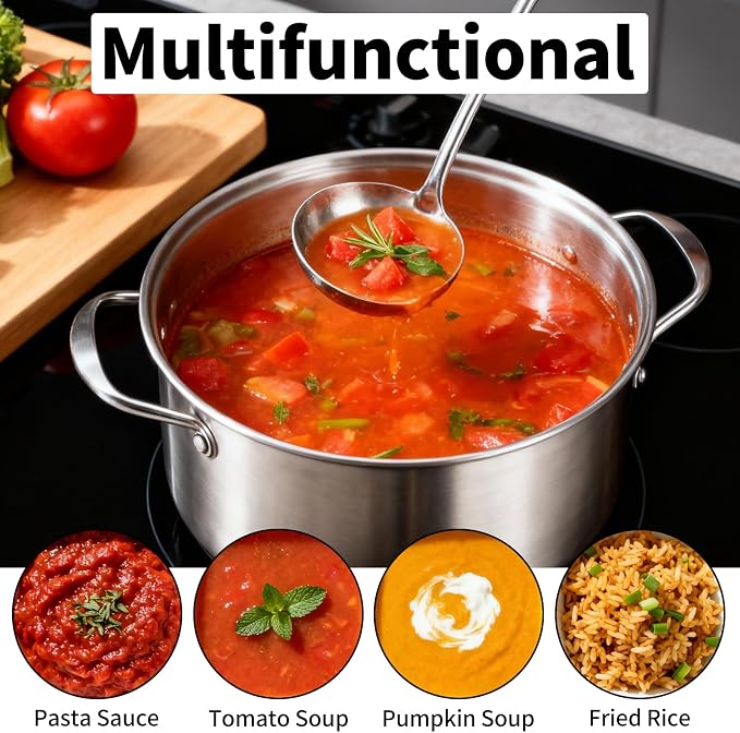 TBWHL Metal Soup Ladle 13.4" 304 Stainless Steel with Long Handle - Professional Kitchen Ladle with Ergonomic Handle & Perfect Balance for Gravy, Sauce & Broth