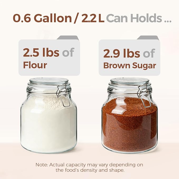 ComSaf Large Glass Pantry Jars with Airtight Lids 74 oz 2 Pack Wide Mouth | Flour sugar rice, Measuring cup, Labels included, Sourdough pickling, Large capacity, Cabinet organization, Dry goods