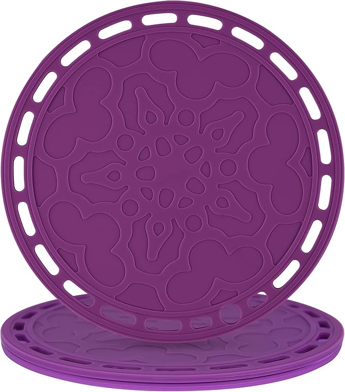 Silicone Trivet Mat Big Round Silicone Hot Pads and Trivets for Dishes and Pots, Countertops, Tables, Pot Holders, Spoon Rest Small Place Mats Set of 3 Color Purple