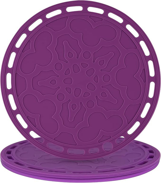 Silicone Trivet Mat Big Round Silicone Hot Pads and Trivets for Dishes and Pots, Countertops, Tables, Pot Holders, Spoon Rest Small Place Mats Set of 3 Color Purple