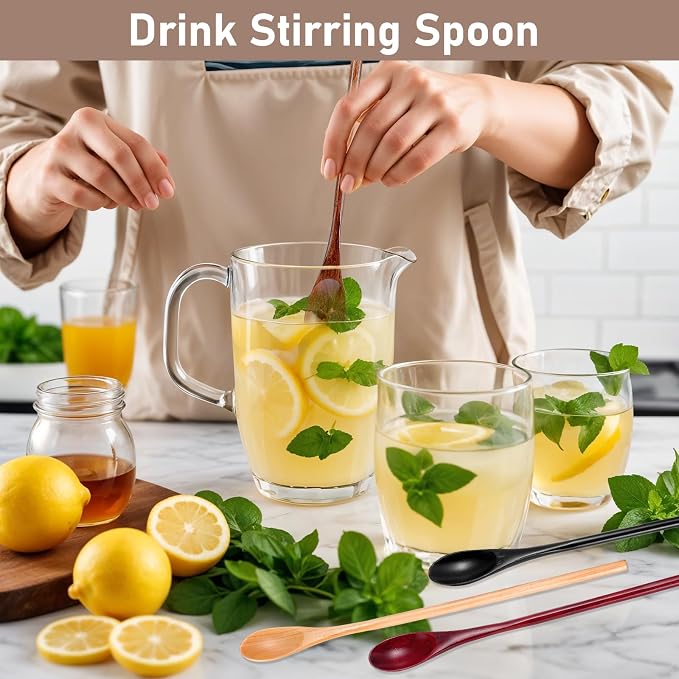 JIEYAO 6 Pcs 13 Inch Long Handle Wooden Spoon for Cooking, Wood Mixing Tasting Tea Spoons Long Honey Stirrer Vintage Utensils Coffee Cocktail for Kitchen