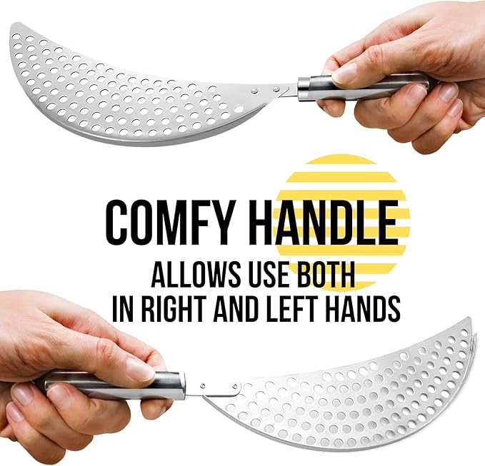 Pack of 2 Held Crescent Drainer Pan Pot Strainer with Handle Stainless Steel Hand for Spaghetti Fry Noodles Fruit Vegetable Pasta Strainer Colander Heavy Duty Food Drainers