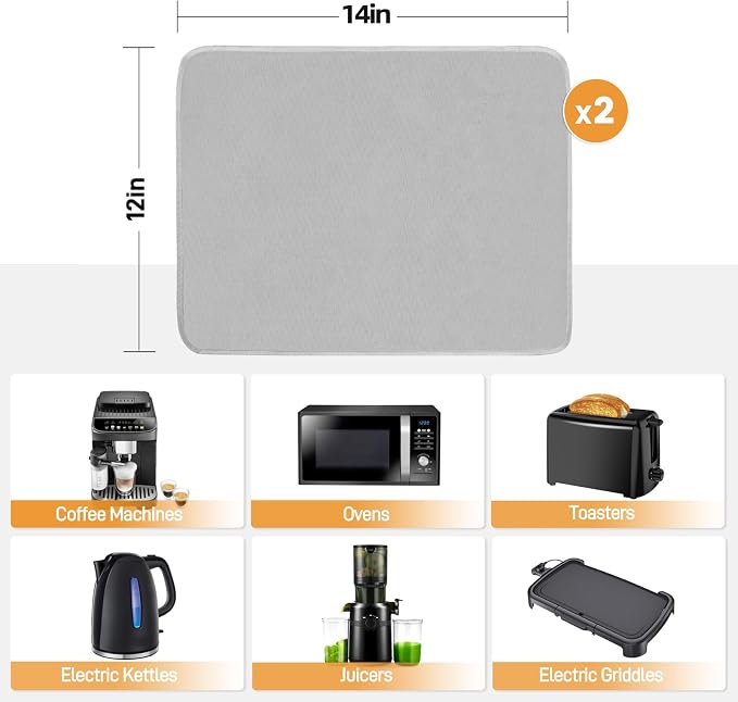 2 PCS Heat Resistant Mats for Countertop Air Fryer, 14x12in, Grey | 1022 ℉ Fireproof mat, air fryer accessories for ninja, cosori, waterproof hot pads for kitchen toaster, oven, coffee maker