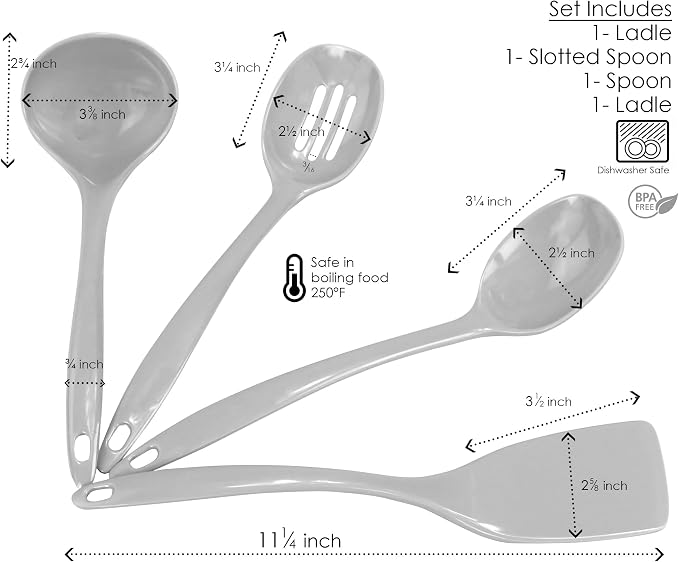 Reston Lloyd 100% Melamine Kitchen Utensil Set, Non Scratching Ladle, Spoon, Slotted Spoon & Spatula, Easy To Hold, Set of 4, Magenta
