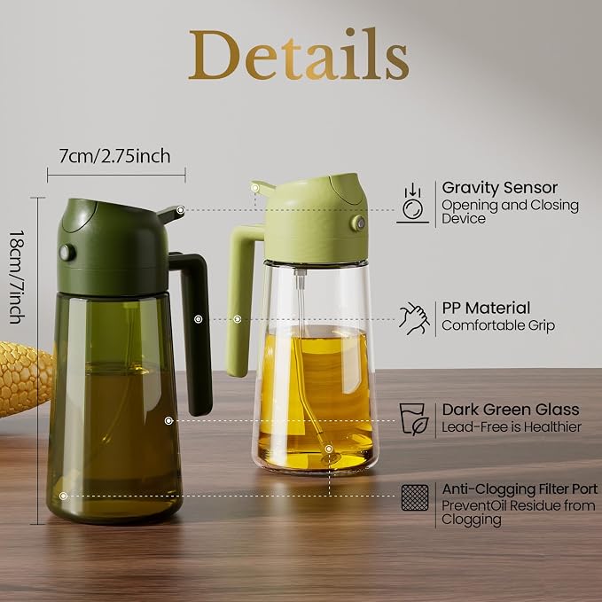 YARRAMATE 4 Pack Olive Oil Sprayer for Cooking, 16oz Glass Oil Dispenser Bottle Set with UV-Protected Dark Glass, 2 in 1 Oil Mister for Air Fryer, Aesthetic Kitchen Gadgets & Gift Set