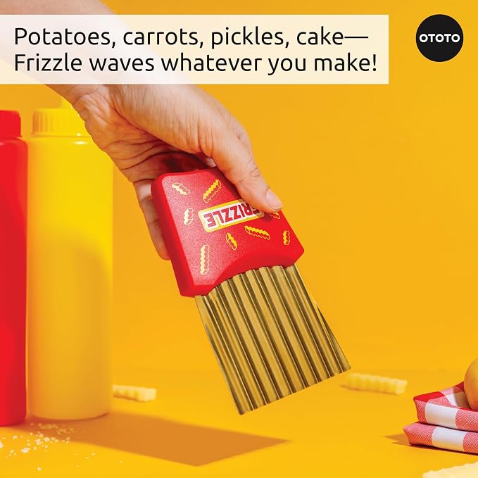 OTOTO Crinkle Cutter Knife - Cheese Slicer, Vegetable Cutter, Potato Cutter for Fries, Cool Kitchen Gadgets, Cute Kitchen Accessories, Funny, Unique Gifts, White Elephant Gifts, Quirky (Frizzle)