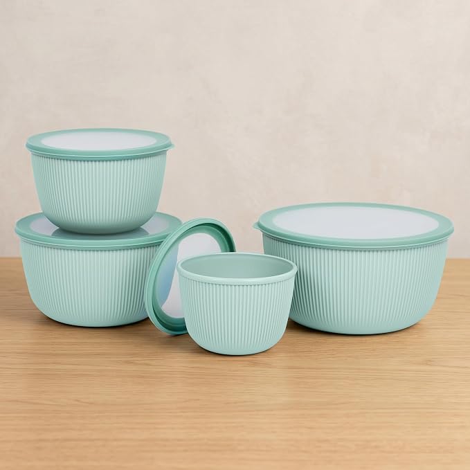 BoxedHome Mixing Bowls with Lids Set, 4.97 Quarts | BPA Free Plastic, Microwave Safe,Green