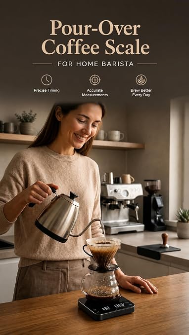 Coffee Scale with Timer, 0.1g Precision Mini Espresso Scale | USB-C Rechargeable Digital Kitchen Gram Meter, 6 Units, Fits Drip Tray, for Pour Over, Barista, Matcha (Black, 0.3-2000g)