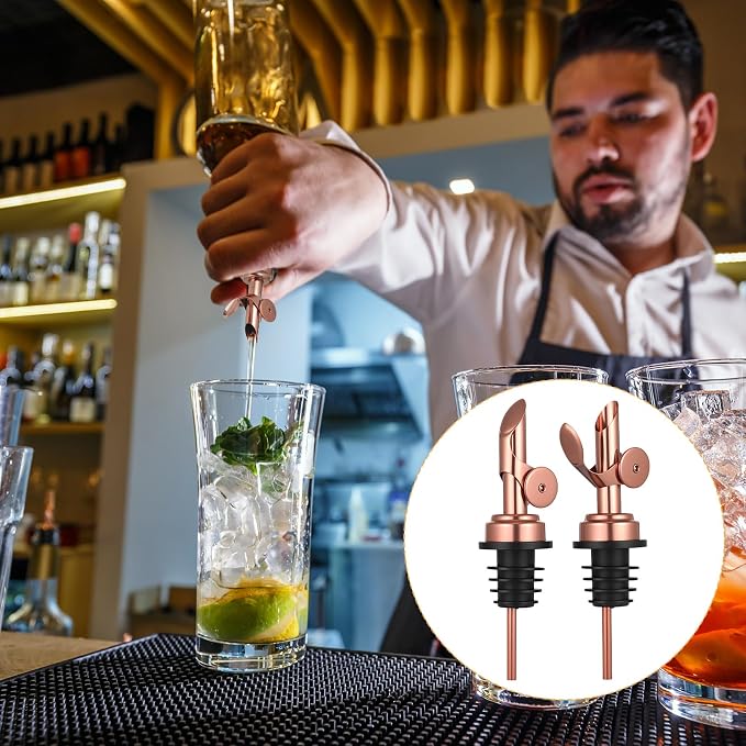 2 PCS Olive Oil Spout, Olive Oil Dispenser Spout, Stainless Steel Weighted Bottle Pourers, Self-Closing Liquor Pour Spouts for Oils, Vinegar, Syrup, And Alcohol, Rose Gold
