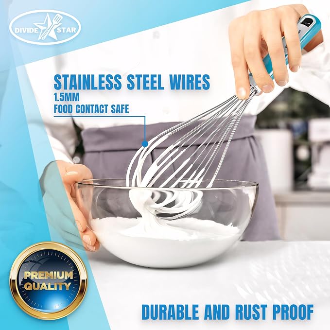 Stainless Steel Whisk 12 Inch Large Balloon, Turquoise | Heavy-Duty Hand Mixer, Ergonomic Handle, Food Grade Kitchen Tool for Eggs, Batter & Cream, Dishwasher Safe, For Baking