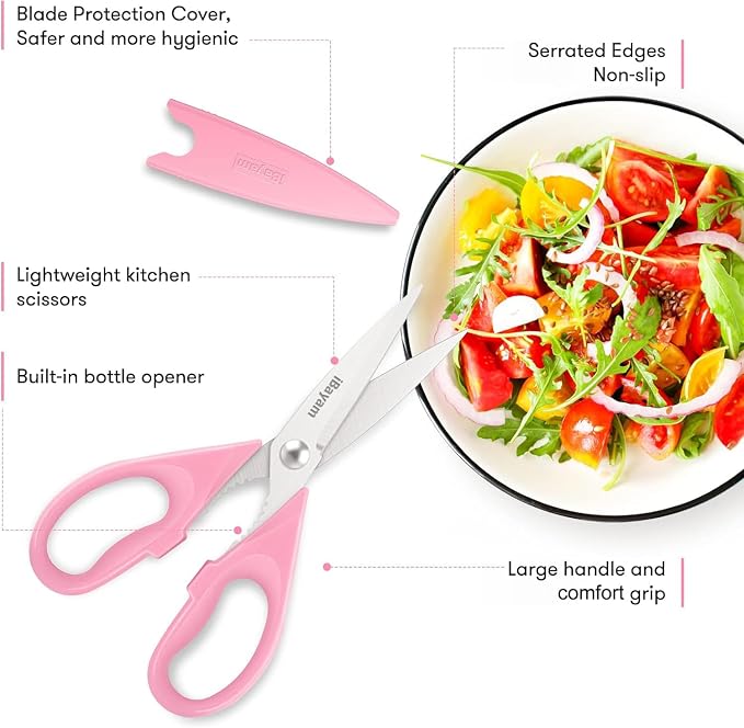 All Purpose 8.5" Cooking Scissors with Sheath, Pink Kitchen Gadgets for Women, Mom, Wife, Her