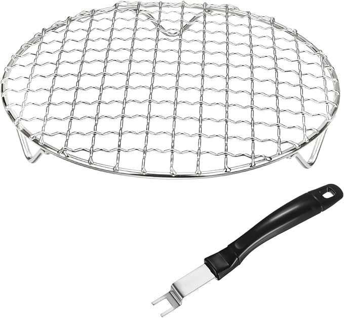 M METERXITY 2-Pack Cooling Rack 7.1" Round 201 Stainless Steel, Silver | Cross Wire Grate Cooling Racks with Grill Grate Lifter for Grilling, Cooking, Steaming, Baking