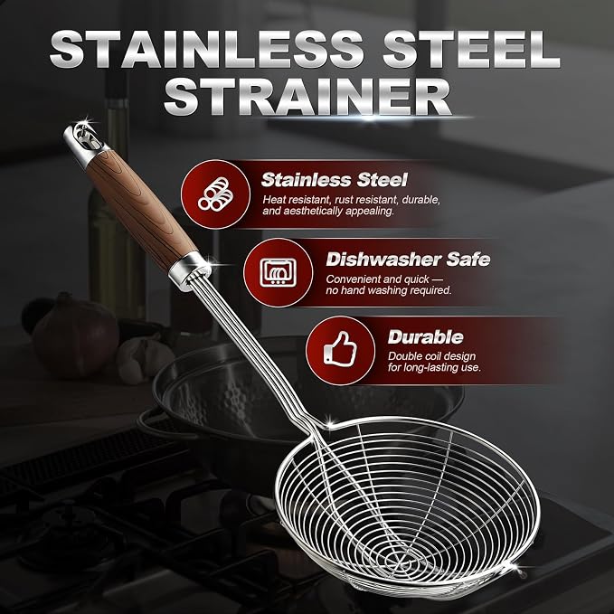 IQCWOOD Spider Strainer Skimmer Stainless Steel, 5.5" | Asian Wire Strainer Ladle Fryer Scoop with Handle for Cooking Frying Pasta Spaghetti Noodle, Kitchen Utensil Dishwasher Safe