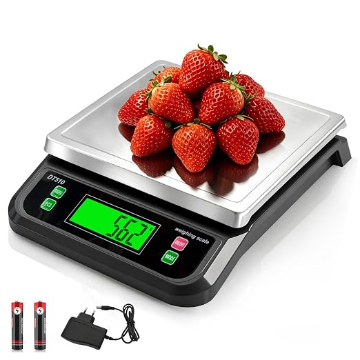 Large Digital Kitchen Scale40kg Stainless Stee with 6 Unit Tare PCS Funtion | Food Scales 88lbs with LCD Display for Baking, Bread, Cooking, Meat, Vegetables, Farm with Adapter Grey