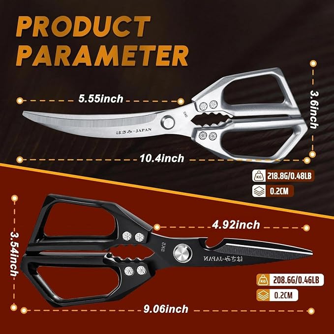 Kitchen Scissors Set - Stainless Steel Kitchen Shear, Sharp Meat Scissors Dishwasher Safe, Heavy Duty Poultry Shears, Japanese Cooking Scissor for Food, Chicken Bones, Christmas Gift for Men
